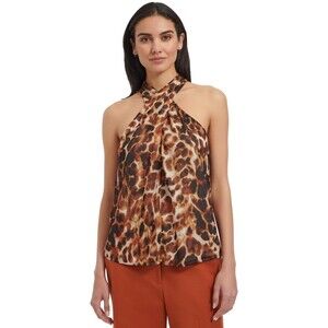 Calvin Klein Women's Printed Crisscross Halter Top, Terra Mult, M